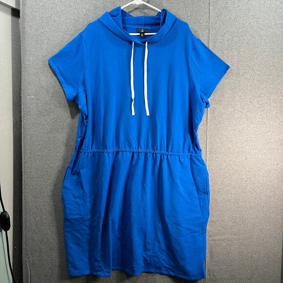 J Jason Wu Regular French Terry Short Sleeve Hoodie Dress Sapphire Size 2X - Picture 1 of 13
